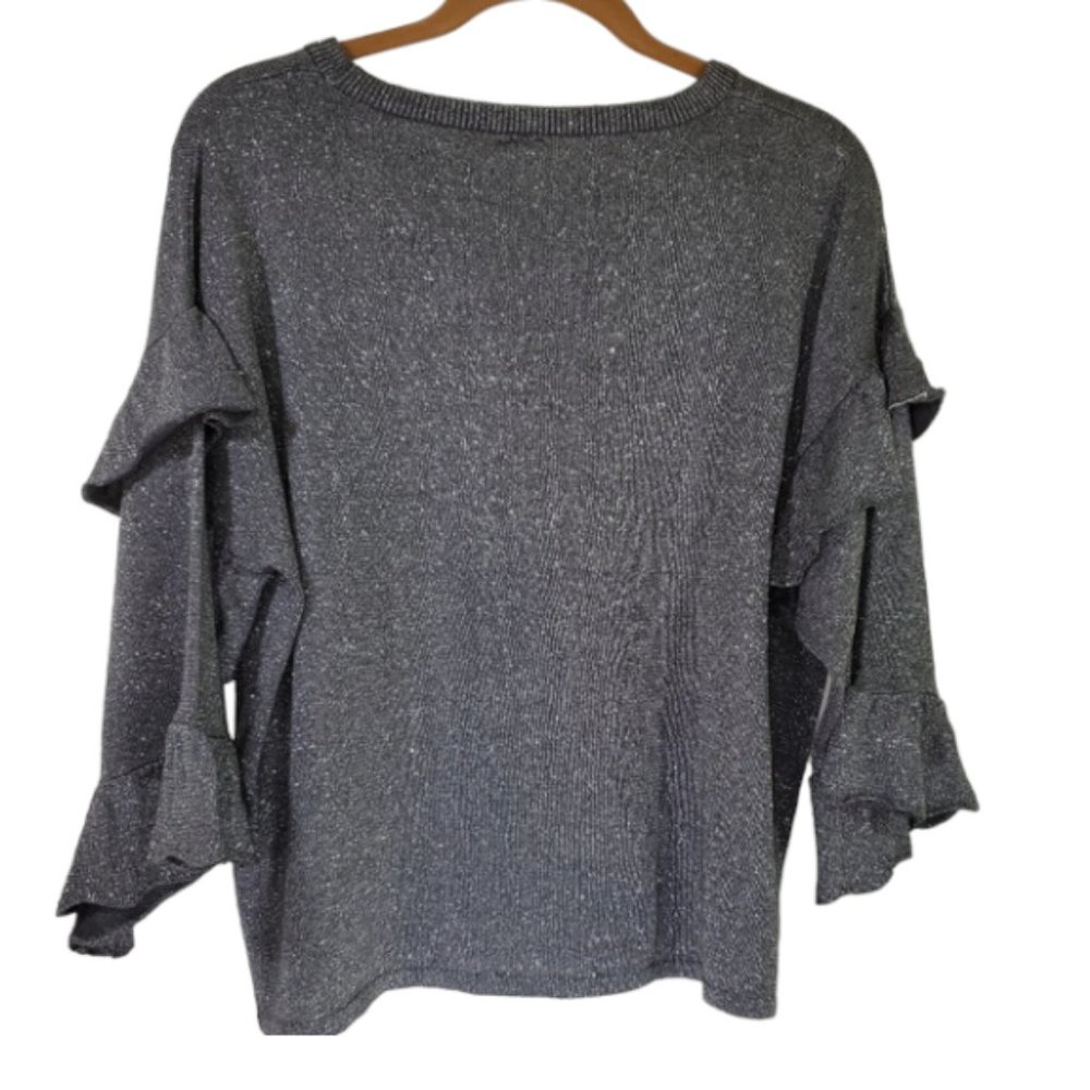 Metallic Silver and Grey Moon & Madison Ruffle Sweater